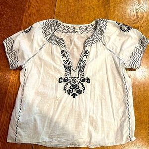 SZ S J Crew Black & White Short Sleeve Peasant Top
